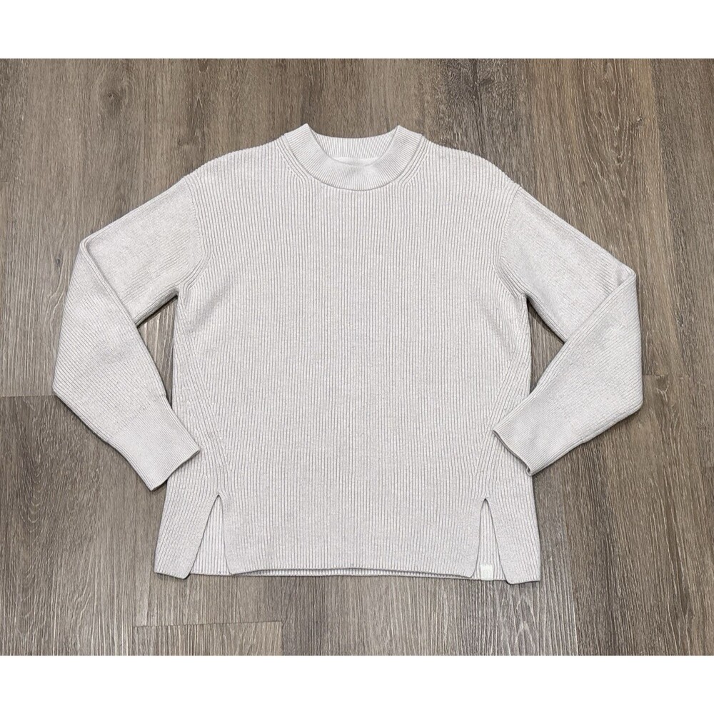 Lululemon Sweater Womens 2 Merino Wool Blend Oversized Ribbed Beige Oatmeal